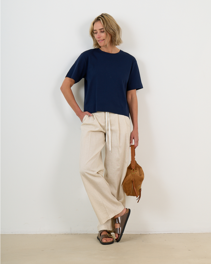 Jersey Boxy T-shirt with Side Slit - Navy