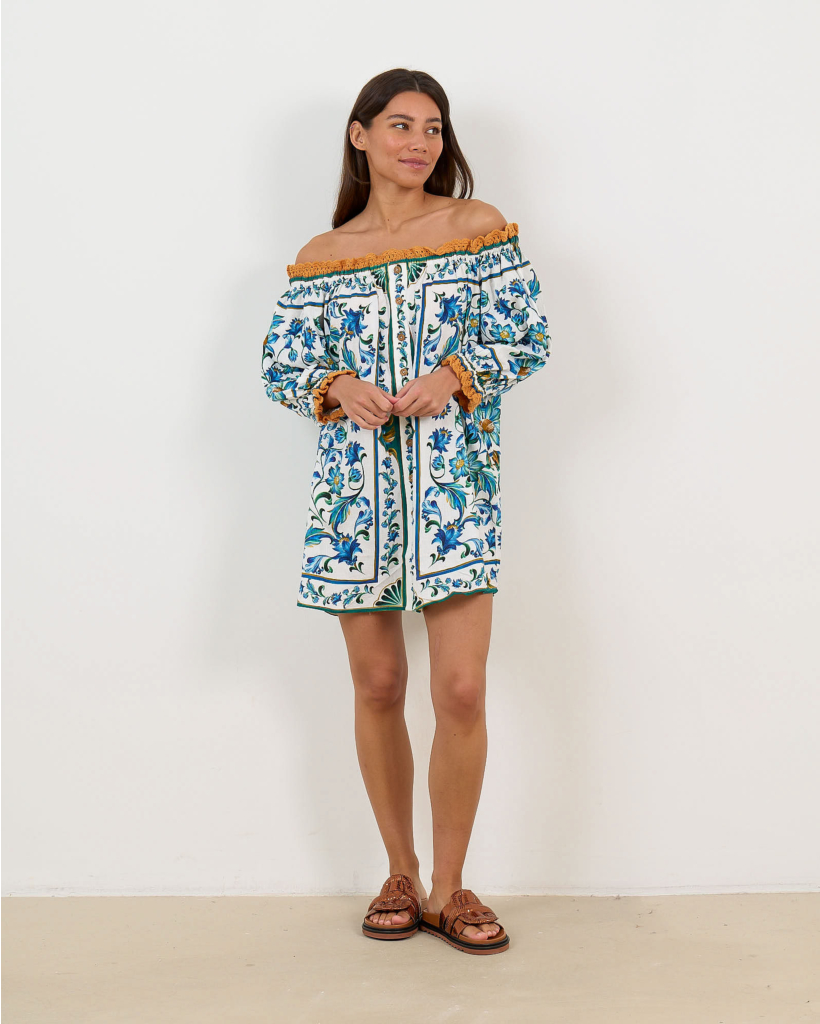 Flora Tile Linen Mini Dress