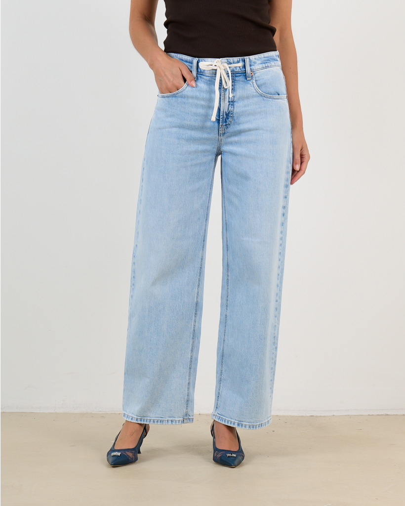Sun-Bleached Baggy Jeans with Drawstring
