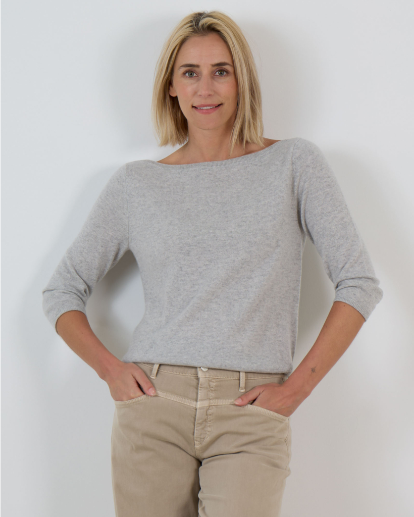 Cashmere Boat Neck Pullover Sweater Grey