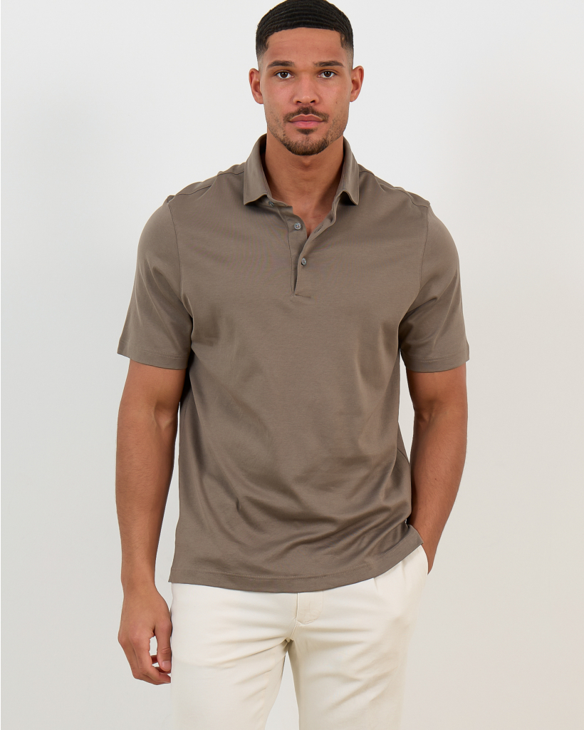 Mercerized Piqué Long-Sleeve Polo - Taupe