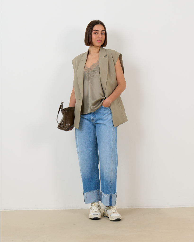 New In Silk Camisole with Lace - Green