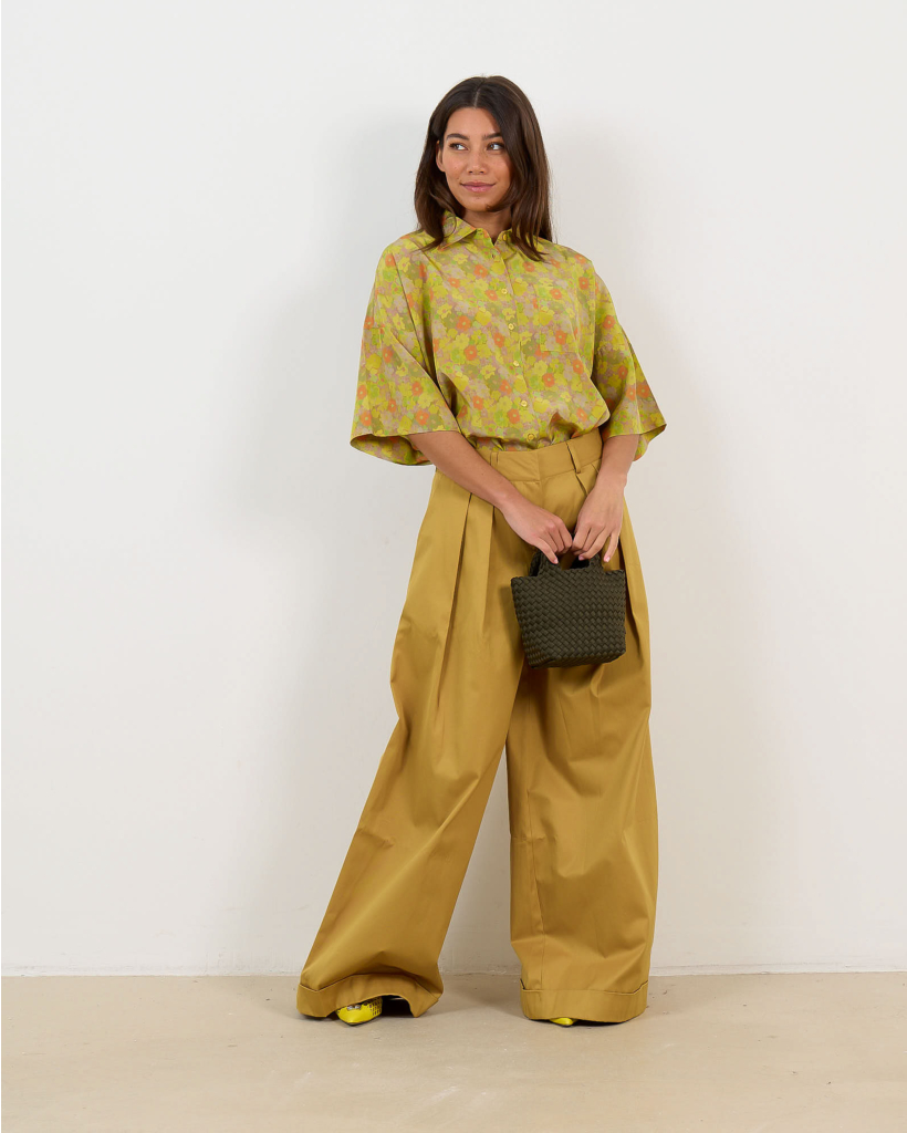 Zaoua Silk Blouse with Floral Print Flobro Green