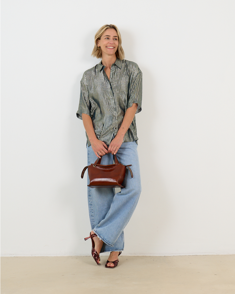 Navy and Gold Striped Silk Shirt