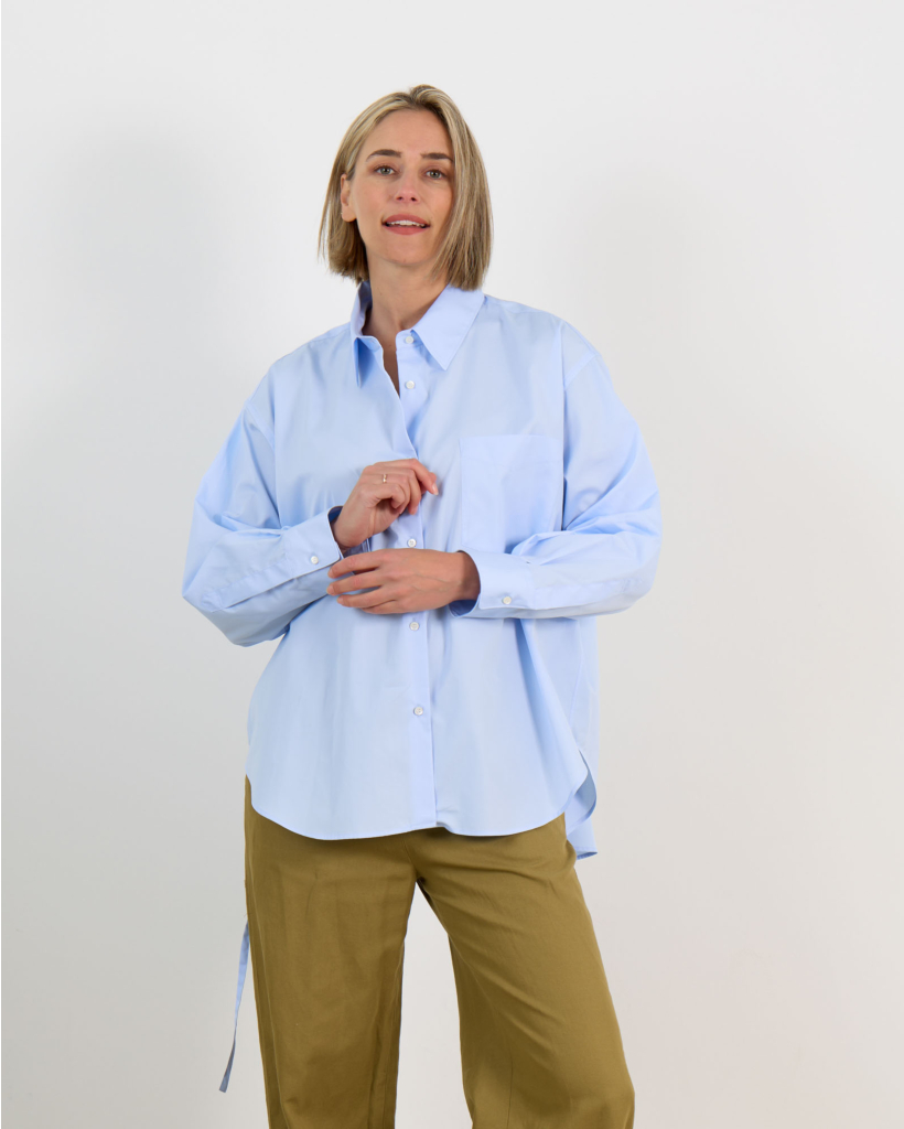 Blue Long-Sleeved Blouse