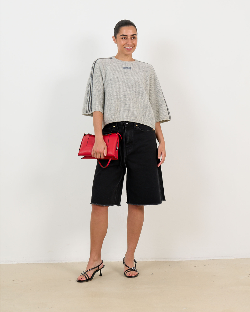 Vitow Heathered Sweater with Stripes in Grey