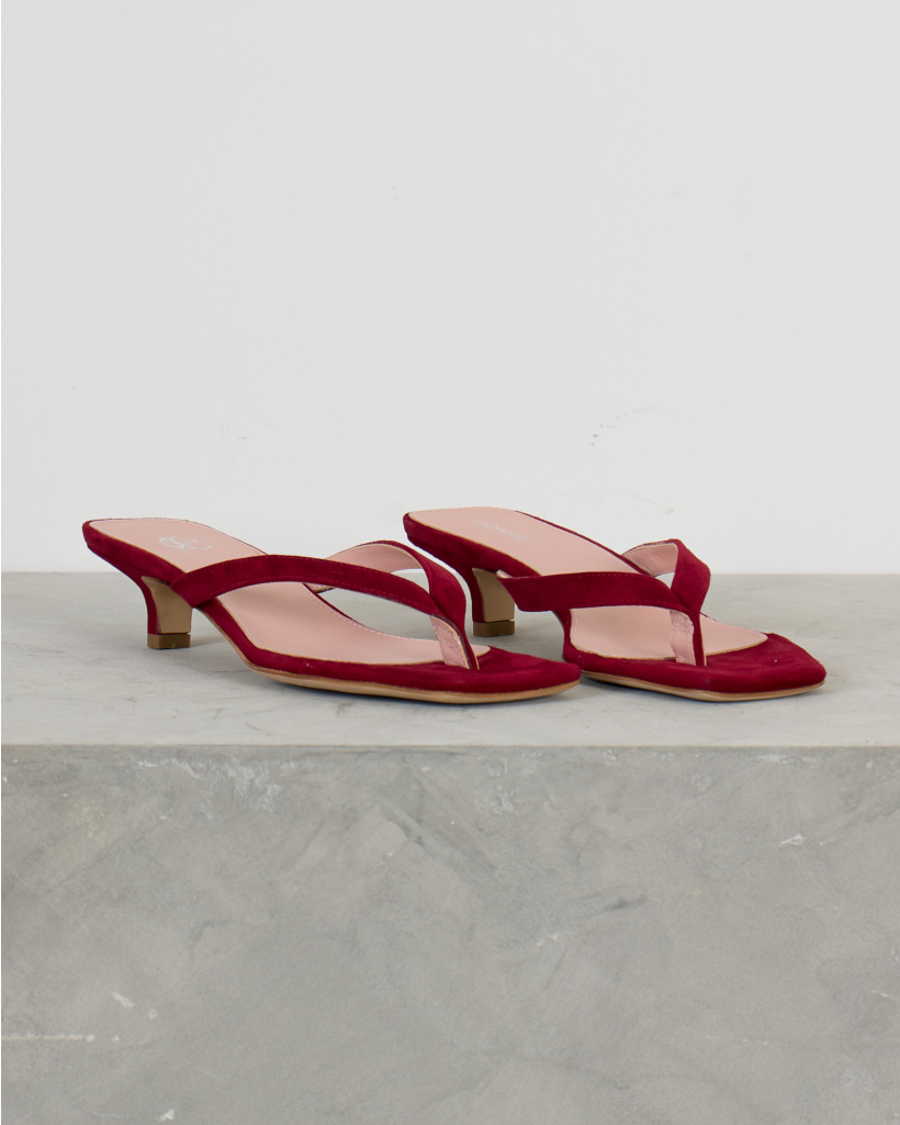 Cora Kitten-Heel Sandals, Burgundy