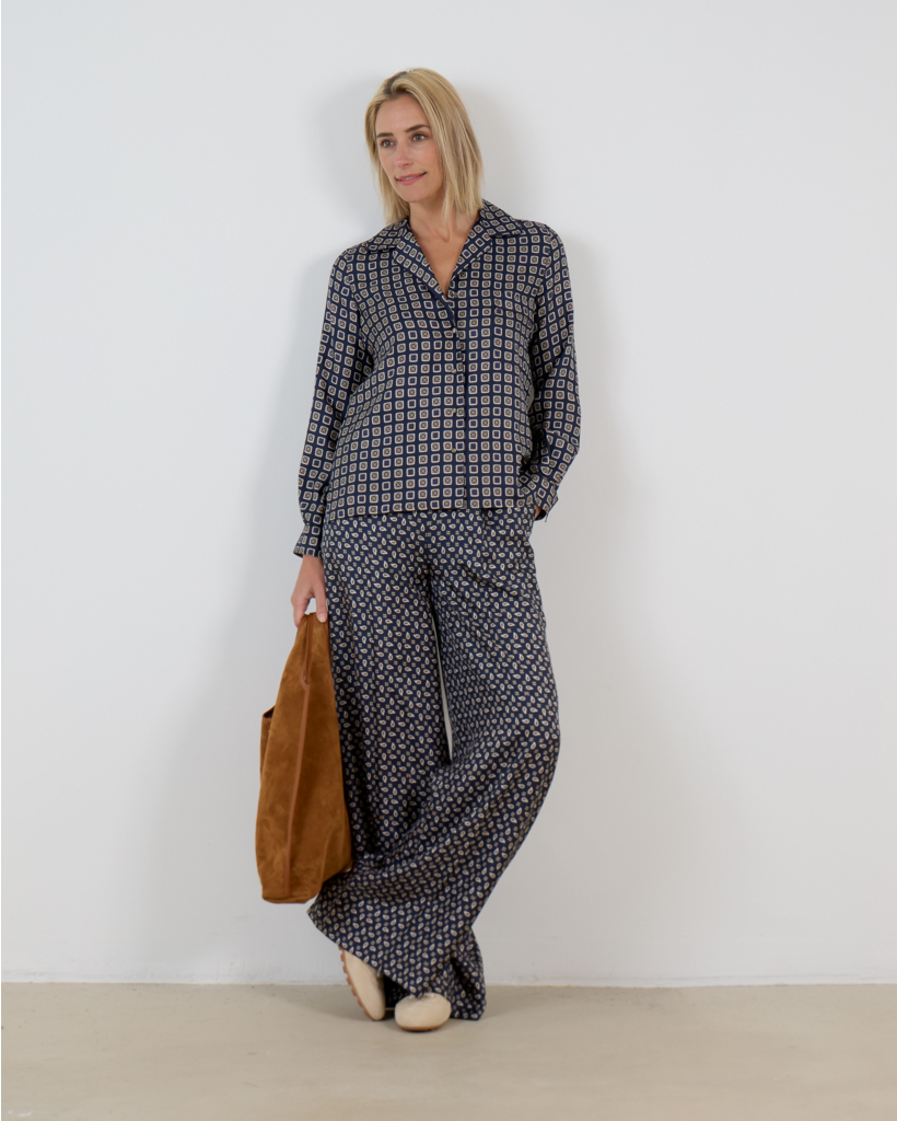 Printed Silk Trousers in Ultramarine