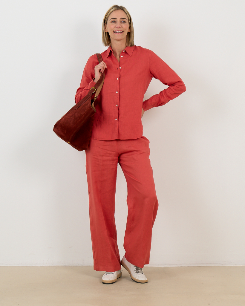 Long-Sleeve Coral Blouse