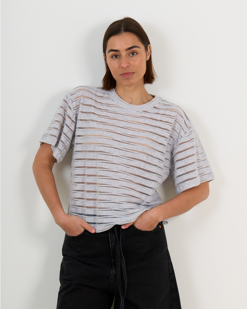 Ulizia Textured Striped Jersey T-Shirt Grey
