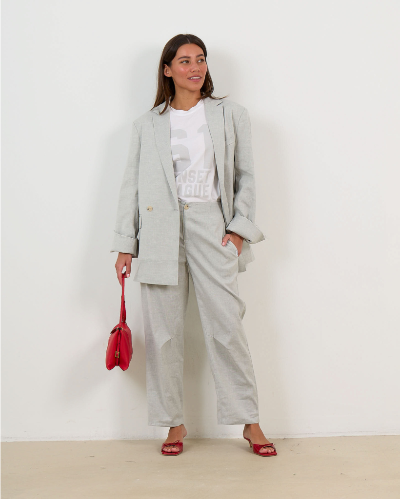 Linen Blend Oversized Blazer Grey