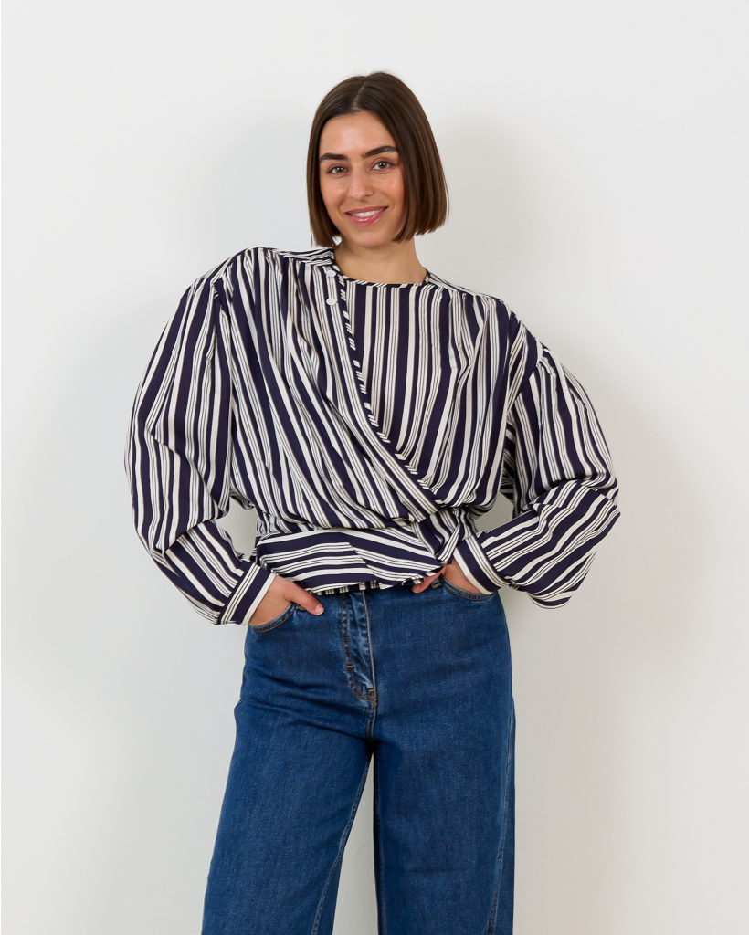 Uliah Wrap Blouse Striped Blue