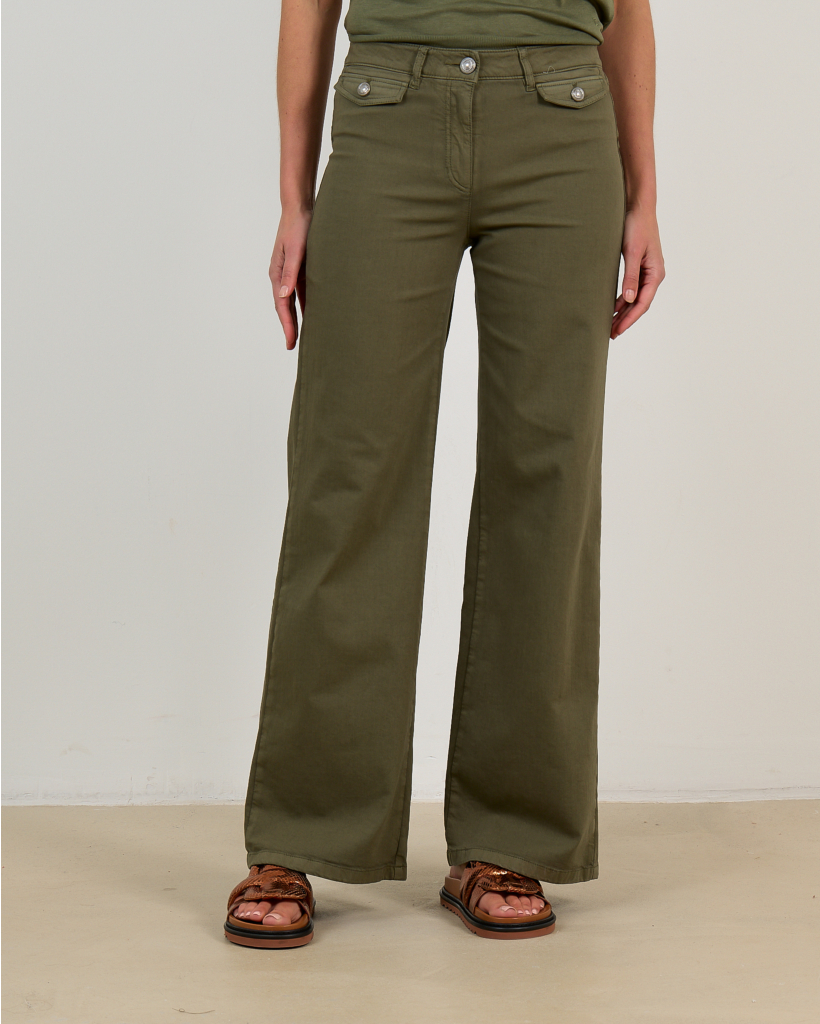 Wide-Leg Lightweight Khaki Denim