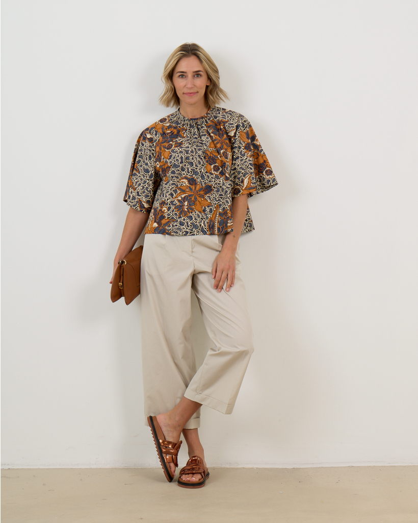 Short-Sleeve Printed Blouse, Multi-Color
