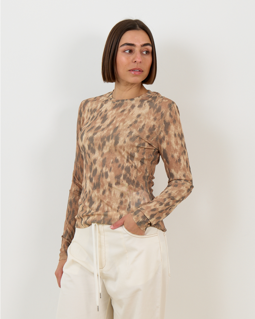 Brown Mesh Long-Sleeve with Print