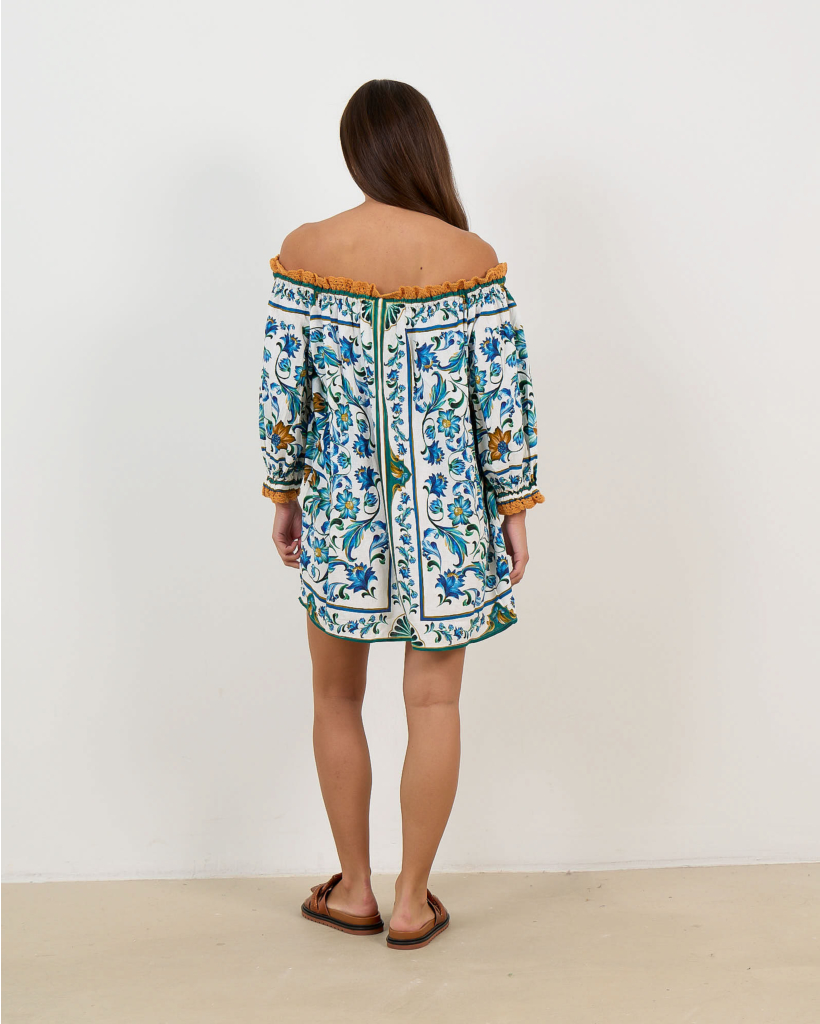 Flora Tile Linen Mini Dress