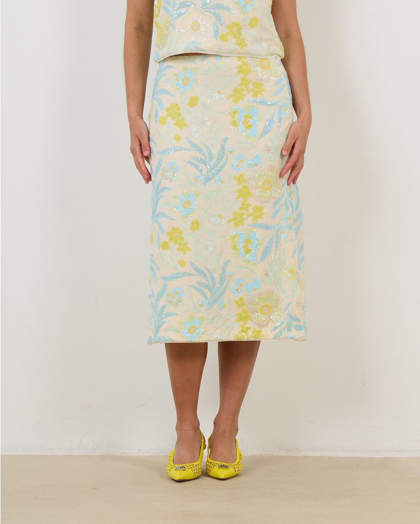 Jolette Velvet Midi Skirt with Sequins Pastel Yellow