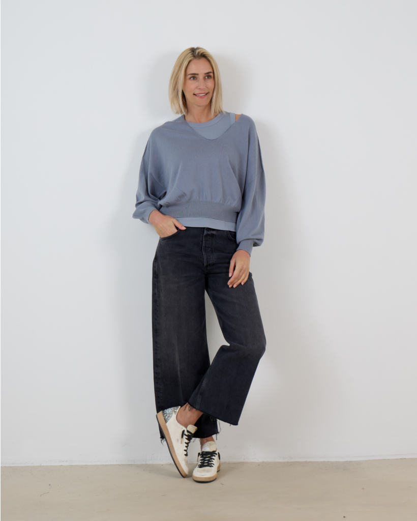 Risory Pullover Long Sleeves and Round Neck Grey Blue