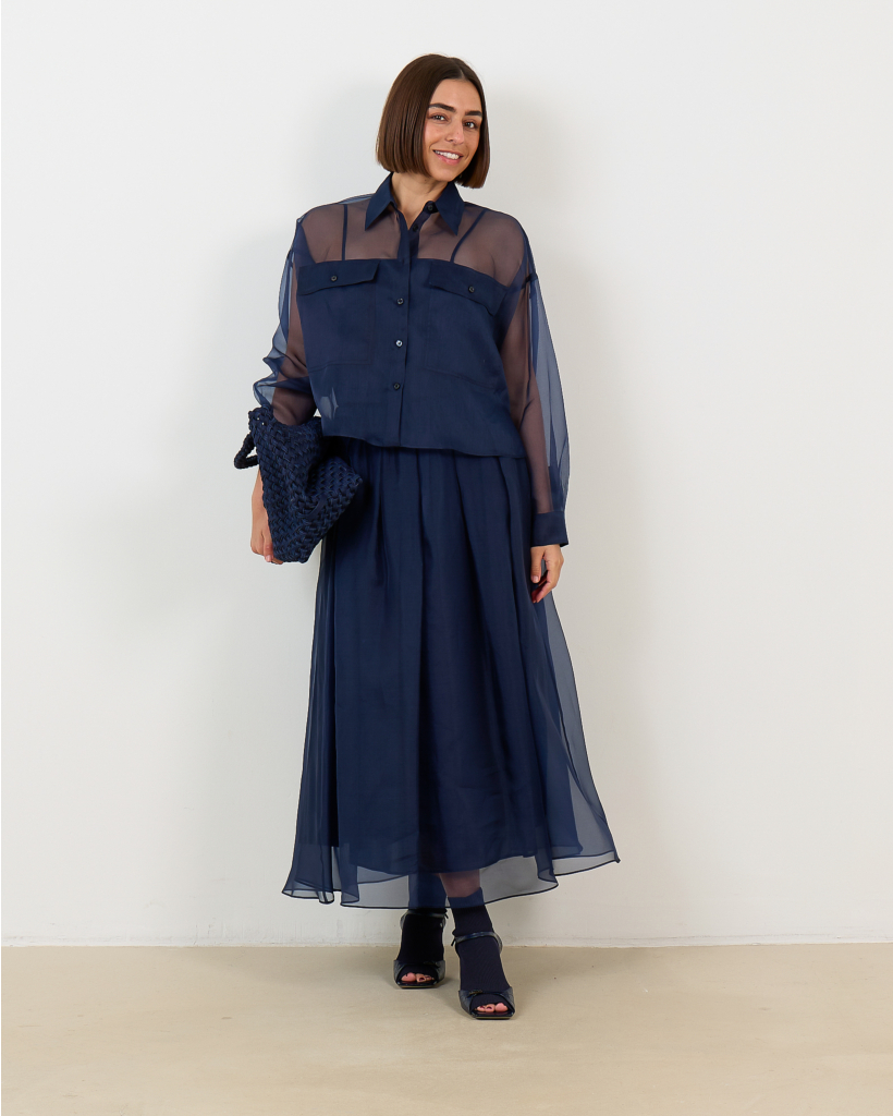 Dark Blue Sheer Blouse