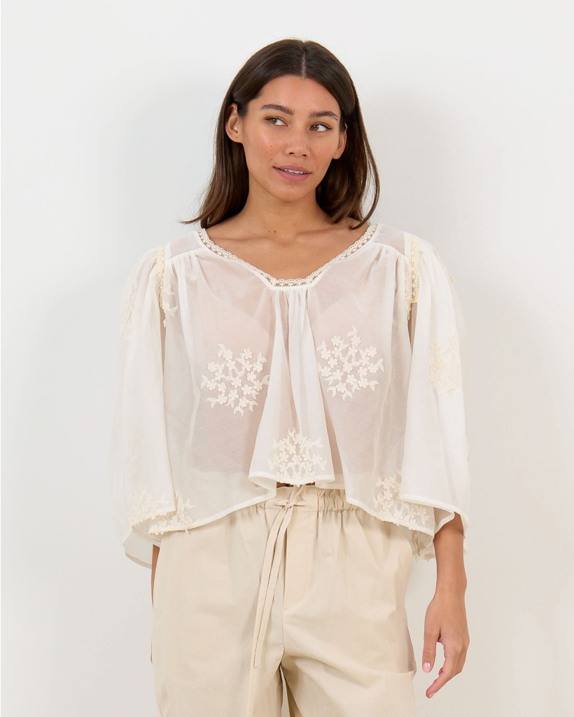 Ismara Embroidered Babydoll Blouse Off White