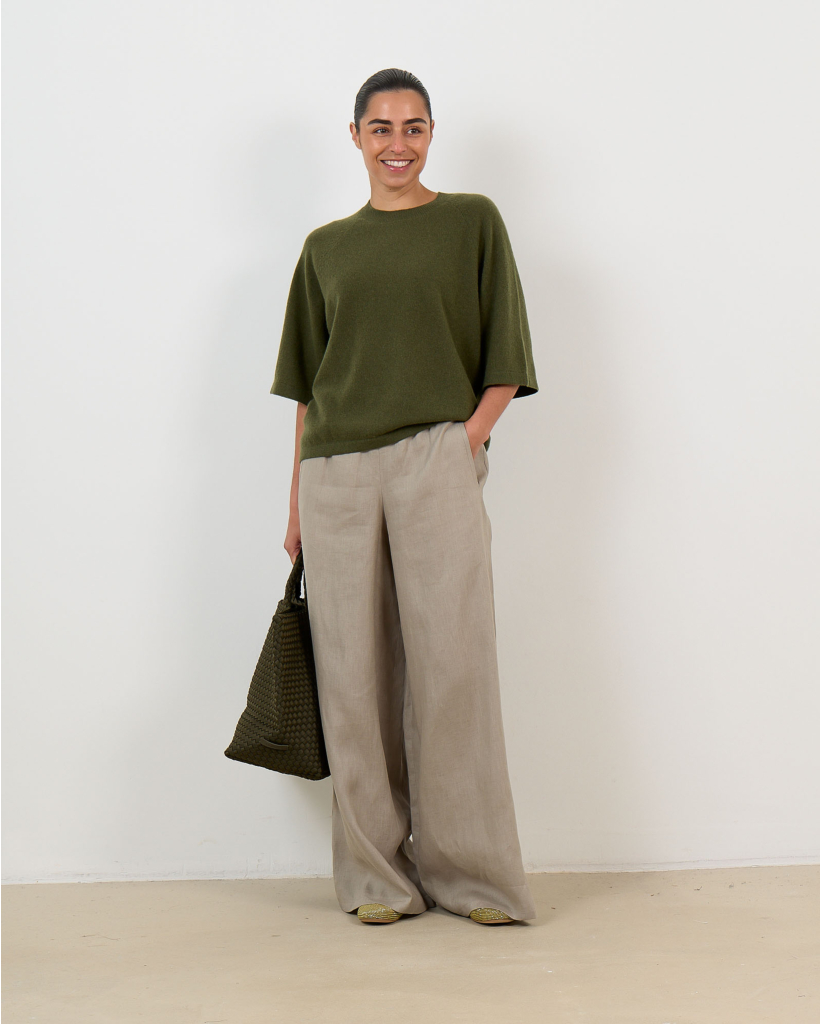 Leana Cashmere Short-Sleeve Sweater - Army