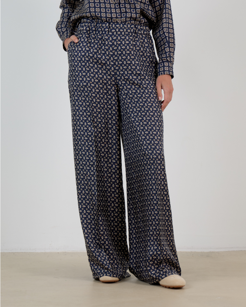 Printed Silk Trousers in Ultramarine