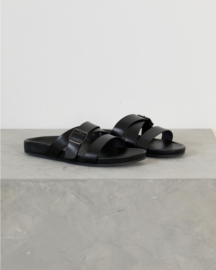 Black Leather Sandals with Buckle