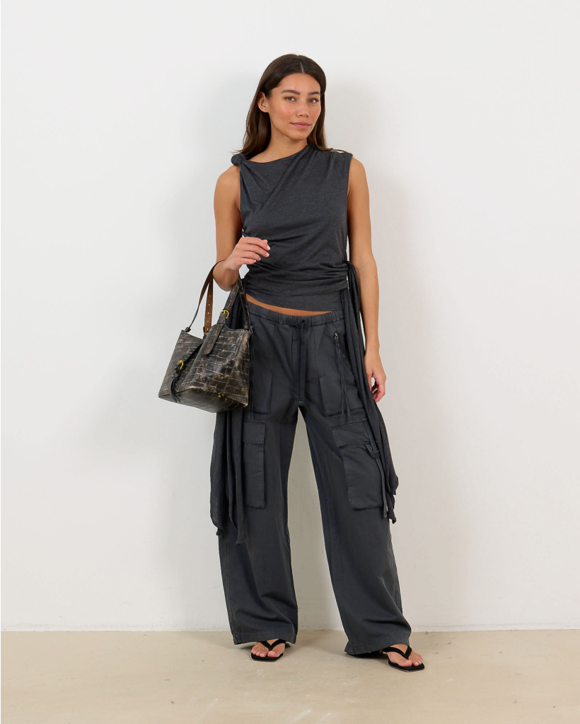 Jersey Top with Button Details in Phantom Grey