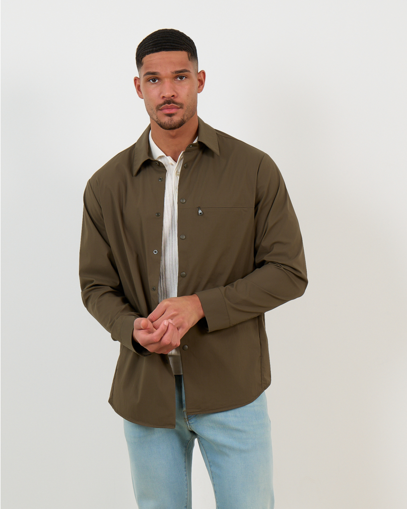 Khaki Green Overshirt with Snap-Button Closure