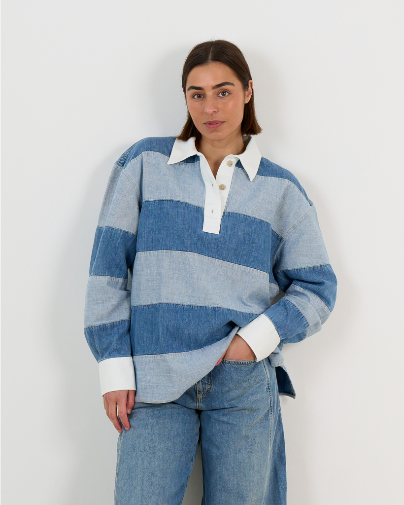 Rugby Denim Long-Sleeve Shirt, Blue