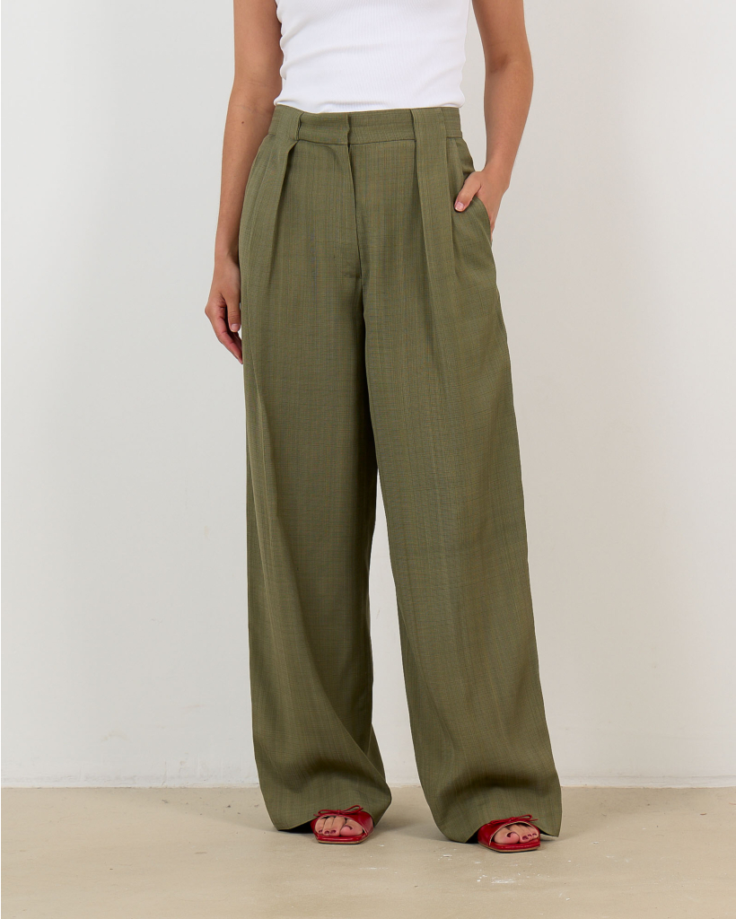 Argo High-Waisted Pleated Trousers Khaki