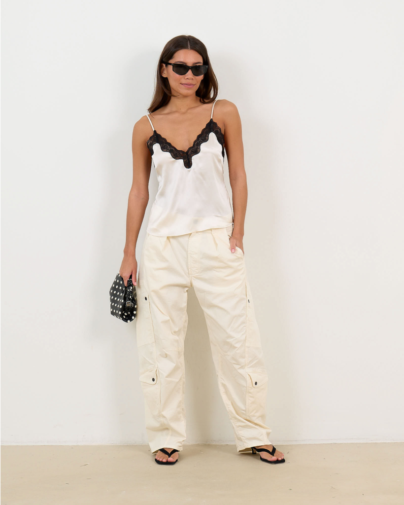 Pip Silk Camisole Off-White with Black Lace