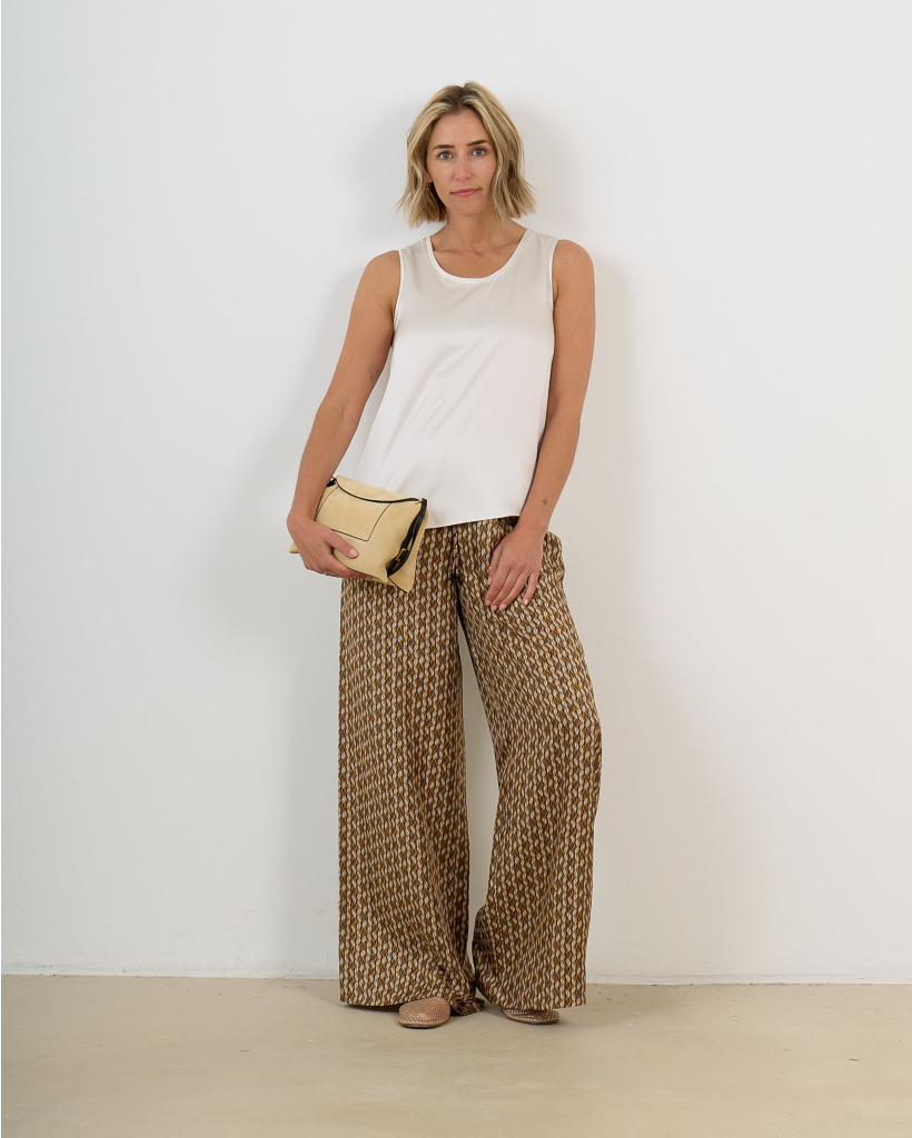 Silk Wide-Fit Printed Trousers Hazelnut Brown