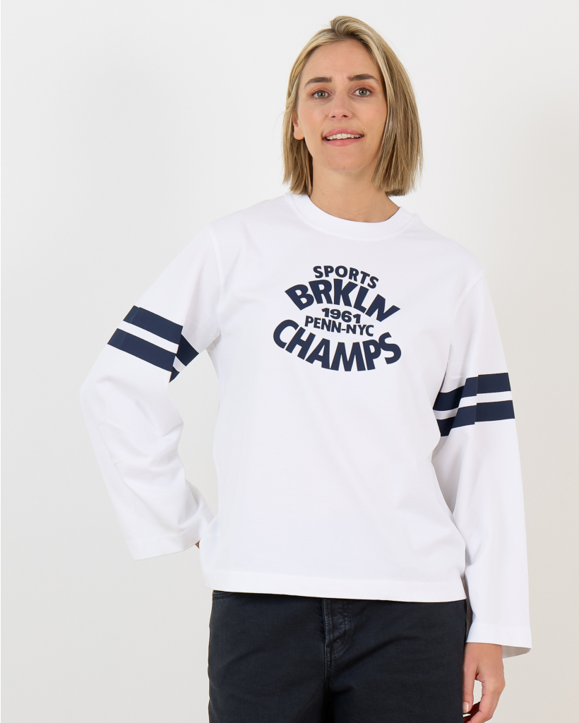 White/navy printed long-sleeve