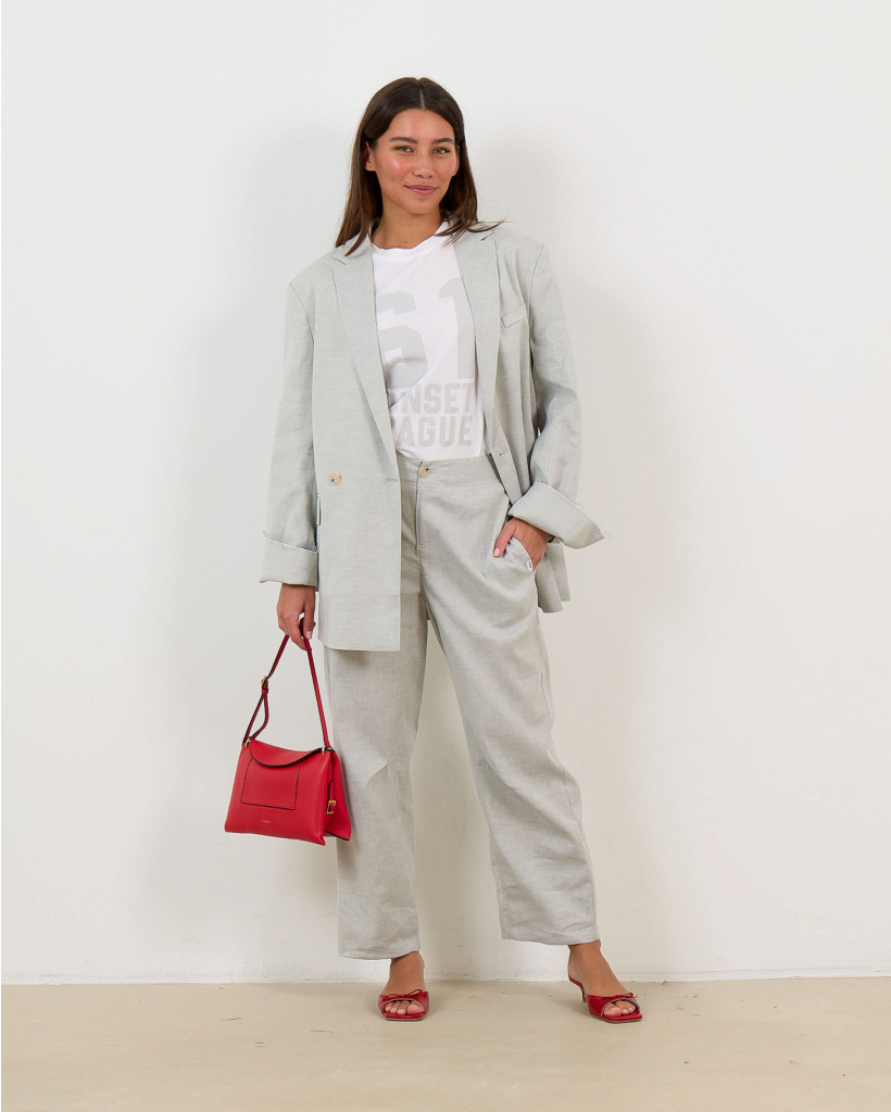 Linen-Blend Cropped Trousers Grey