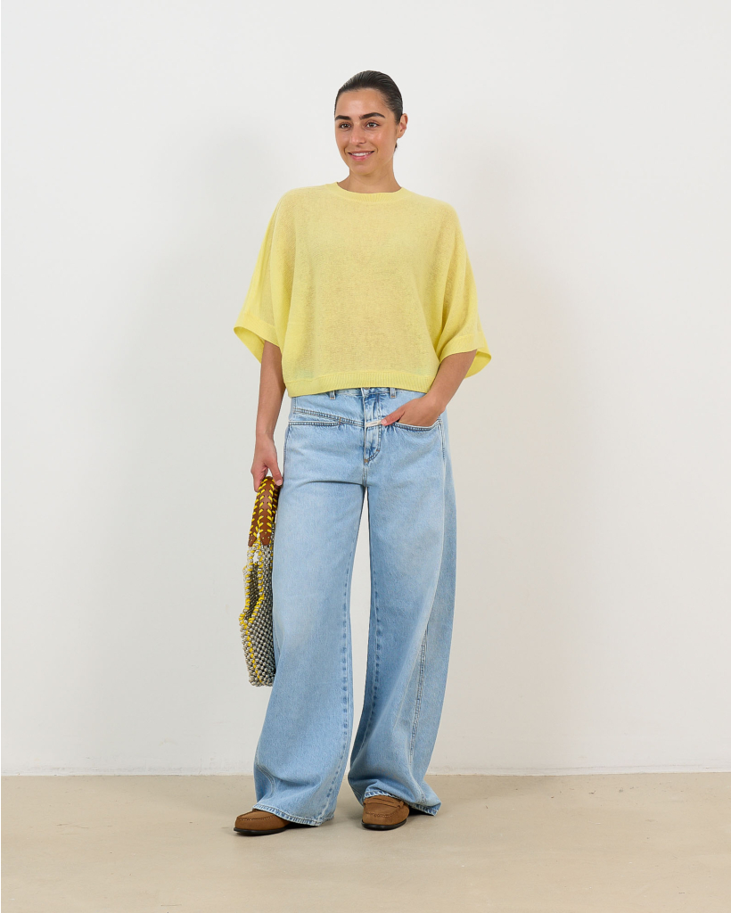 Benedicta Cashmere Short-Sleeve Sweater Lemon Fizz