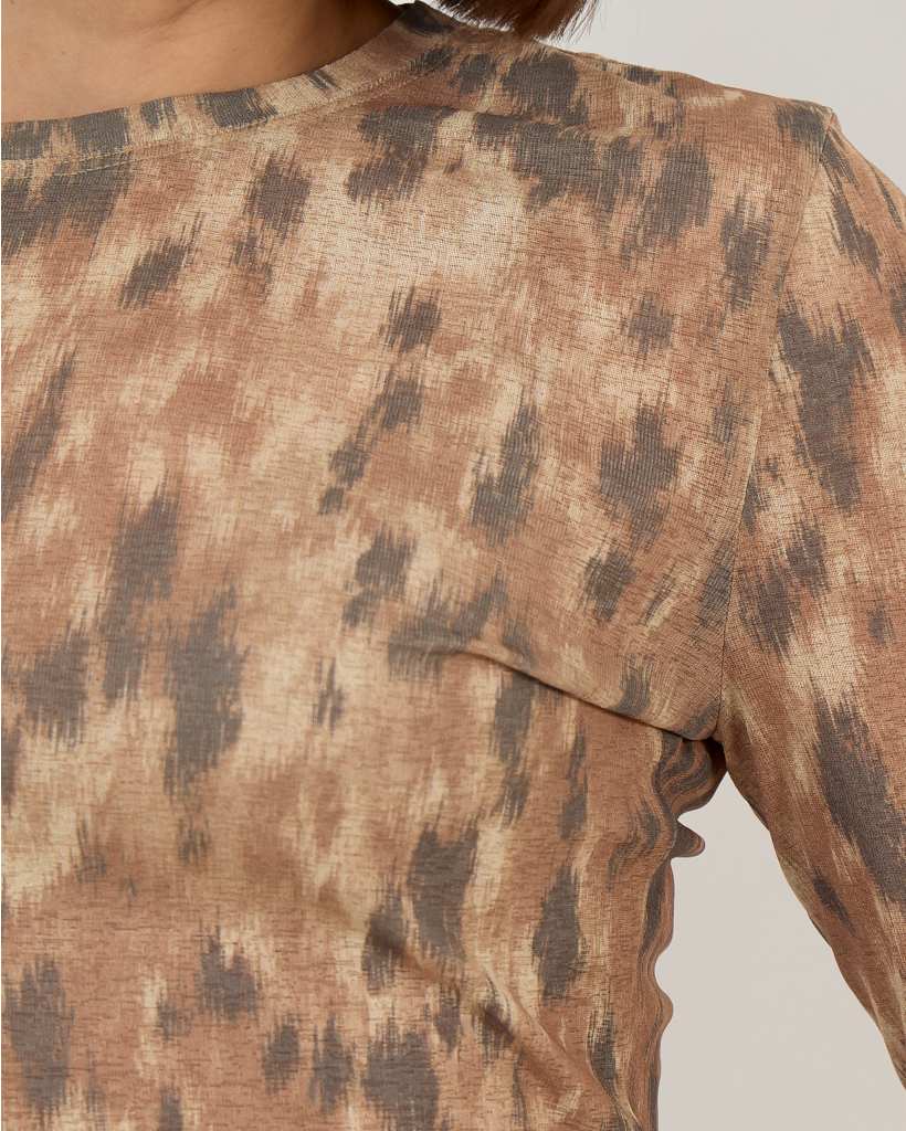 Brown Mesh Long-Sleeve with Print