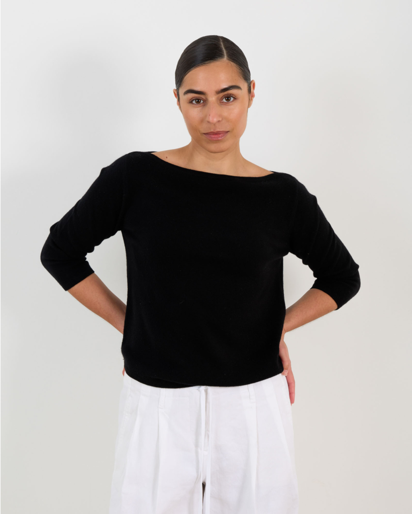 Black boat-neck pullover