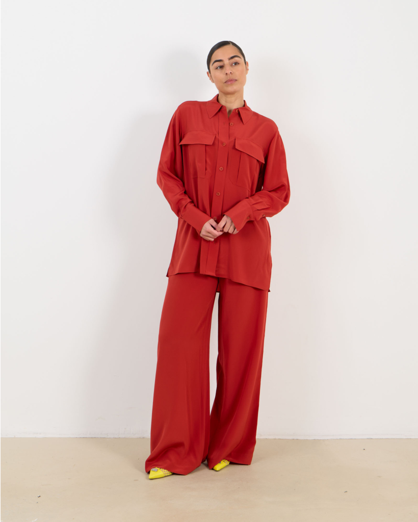 Rihani silk crepe trousers in Spice