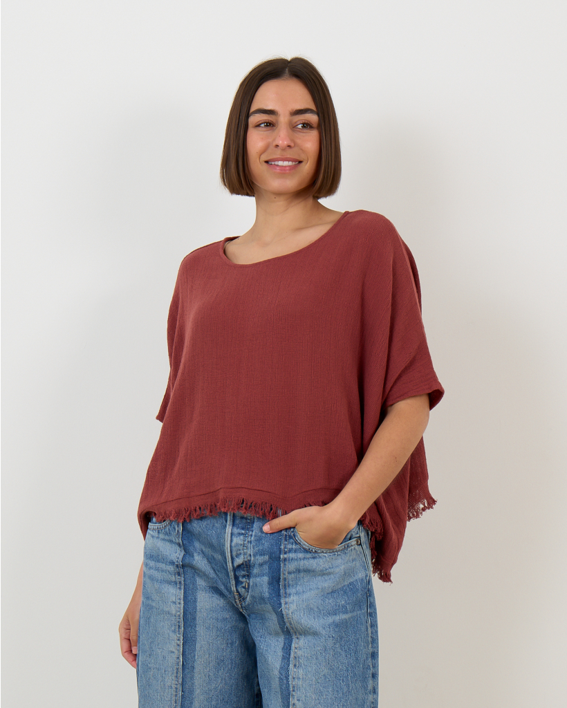Lanai Fringed Top in Brown