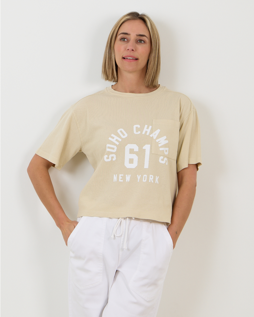 Beige Textured Varsity T-Shirt