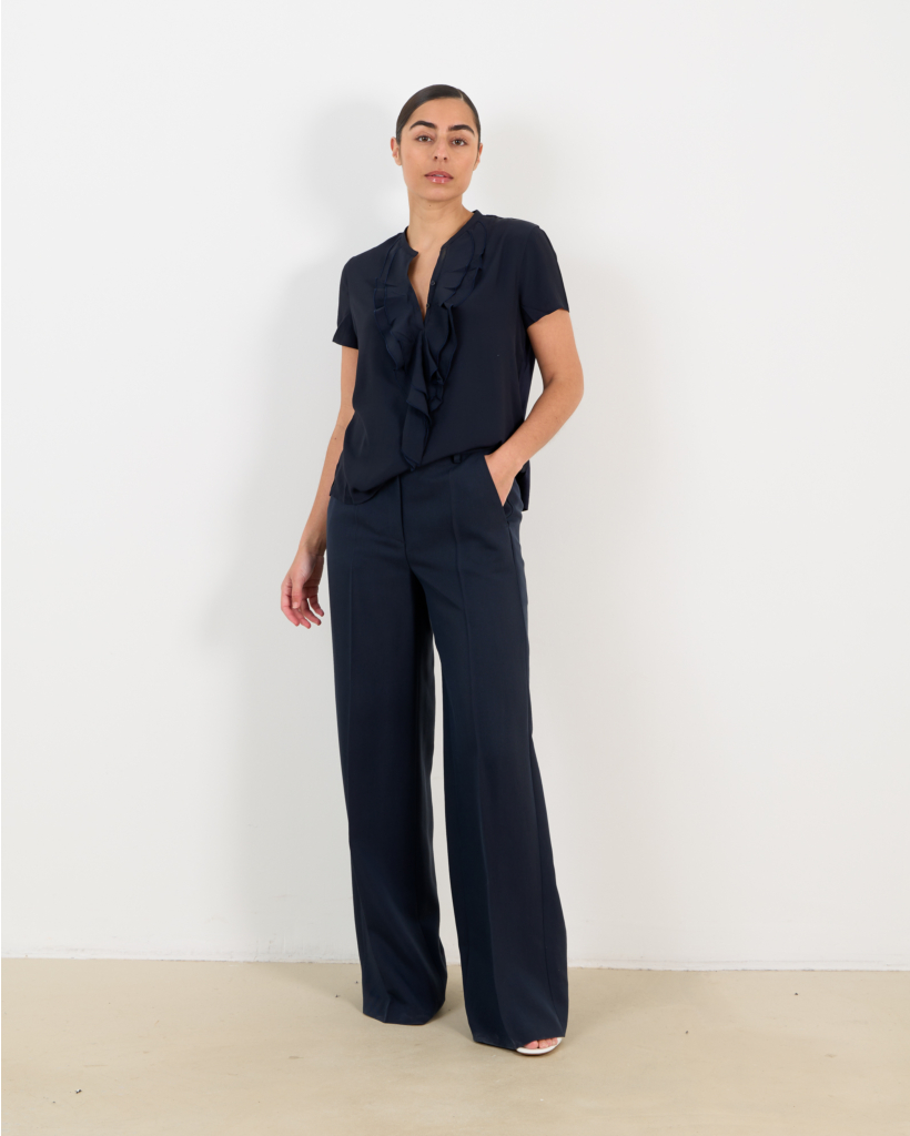 Navy ruffled T-shirt