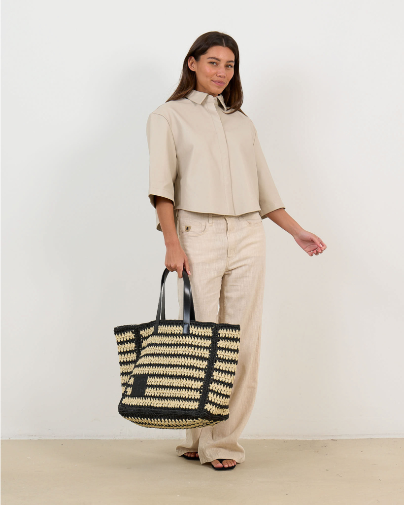 Mila Sheepskin Leather Blouse Three-Quarter Sleeve Almond