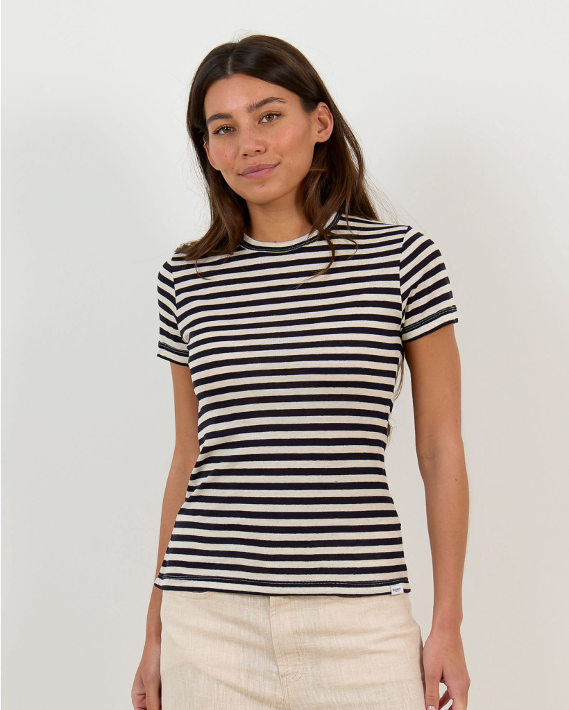 Striped Linen-Blend T-shirt Navy/Ecru