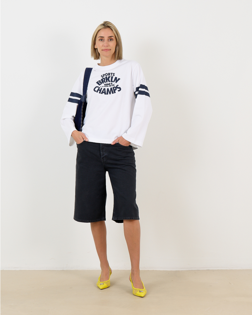 White/navy printed long-sleeve