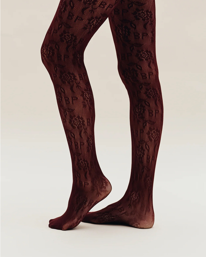 Lacy Net Tights - Burgundy