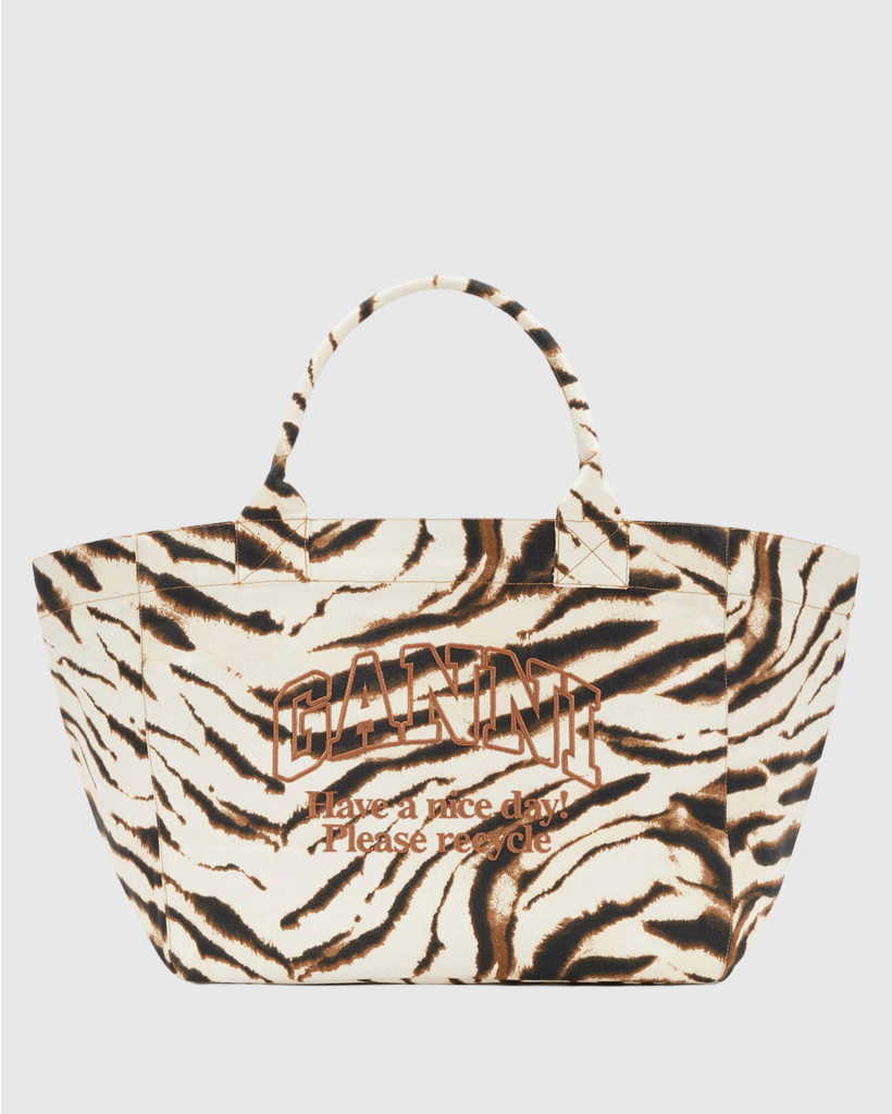 Zebra Large Tote with Logo, Egret