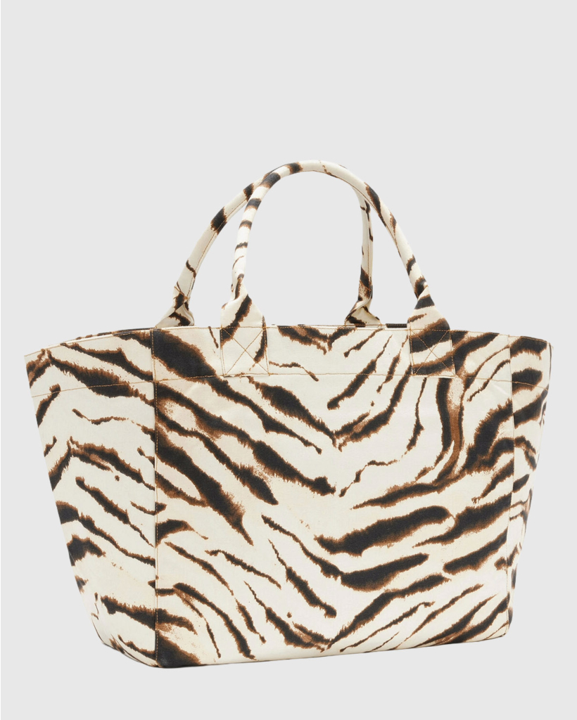 Zebra Large Tote with Logo, Egret