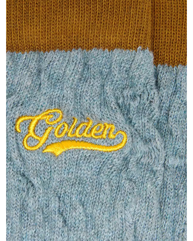 Light Blue Ribbed Socks with Brown Details and Yellow Logo