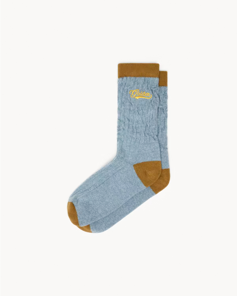 Light Blue Ribbed Socks with Brown Details and Yellow Logo